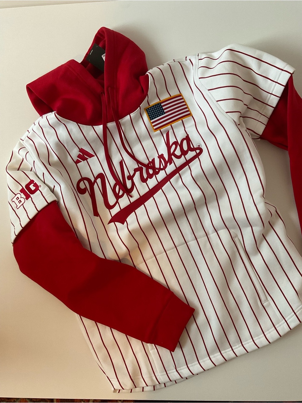 adidas Nebraska Cornhuskers Jersey Stripe Hoodie Men’s Medium New